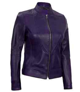 Chaqueta de cuero con cremallera de color morado de alta calidad, muy vendida, personalizable, al por mayor, para mujer. - Product Image 3