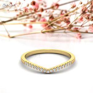 Anillo de Compromiso de Media Eternidad en Oferta, Banda Apilable con Diamantes G-H de Corte Redondo de 1.1mm, Oro Amarillo Sólido de 14k, Vendedor Verificado - Product Image 1