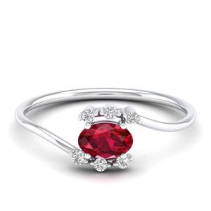 Bague de fiançailles REYES en or jaune 14 carats avec moissanite et rubis taille ovale, bijou précieux pour femme - Product Image 5