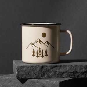 Custom Camp Mug Wilderness Nature Graphic Design Alpine Scenery Off White Enamelware Bulk B2B Manufacturer Sourcing Hub Network - Product Image 3