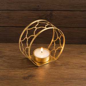 Luxury Gold Metal <b>Tealight</b> Candle <b>Holder</b> with Decorative Round Frame for Home Decor and Wedding Table Centerpiece - Product Image 1