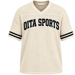 Neutral <b>White</b> Knit <b>V</b> <b>Neck</b> Sports Jersey Short Sleeve Black Stripe Trim Custom Oversized Casual Athletic Performance Team <b>Shirt</b> - Product Image 1
