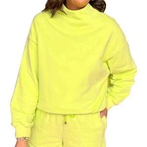 Women Neon Yellow <b>Mock</b> <b>Neck</b> Pullover Sweatshirt Long Sleeve Oversized Fleece Loungewear <b>Top</b> Casual Winter Streetwear Heavyweight - Product Image 1