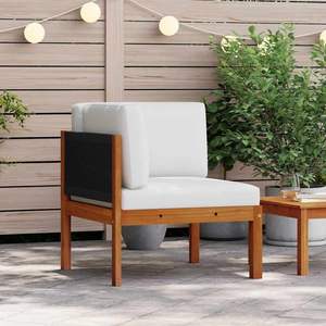 Sofá de Esquina para Jardín de Madera de Acacia Negra Sólida, Color Crema-Blanco con Cuerda, Muebles de Exterior Cómodos de Tamaño Mediano - Product Image 1
