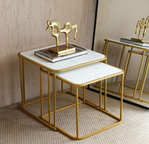 Premium <b>Marble</b> <b>Nesting</b> <b>Table</b> Set Gold Metal Frame Luxury Space Saving Side <b>Tables</b> for Living Room - Product Image 3