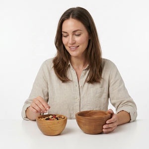 Bol de service en bois de style premium, couleur naturelle, pour soupes et salades, idéal pour la maison et les tables d'hôtel - Product Image 1