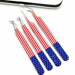 Ensemble de pinces à sourcils drapeau américain, pointes inclinées de précision, acier inoxydable, durable, écologique, design moderne pour les artistes en extensions de cils - Product Image 1