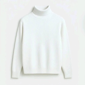 <b>Men's</b> Light Blue Rib Knit Embossed Solid <b>Turtleneck</b> <b>Sweater</b> Long Sleeve Cashmere Pullover Breathable Winter ODM Anti-Shrink - Product Image 3