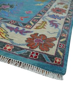 Tapis Oushak bleu clair élégant noué à la main, tapis abstrait en laine, 1 pièce, adapté aux animaux domestiques, antidérapant, très résistant, pour salon et maison - Product Image 5