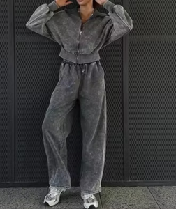 Fashionable Women Acid Wash Tracksuit <b>Set</b> Relaxed Fit Hoodie and <b>Jogger</b> Pants <b>Matching</b> <b>Set</b> - Product Image 1