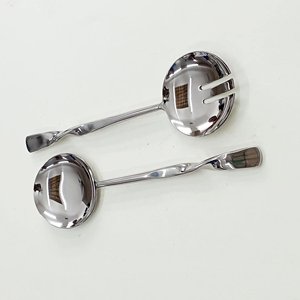 Ensemble de cuillères et fourchettes en métal argenté au design unique avec manche en laiton et bambou, idéal pour les hôtels et restaurants - Product Image 6