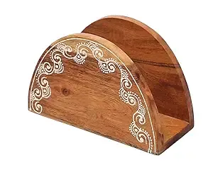 Porta servilletas semicircular de madera de primera calidad con tallado artístico para decoración del hogar moderna y tradicional. - Product Image 4