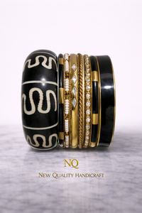 Handcrafted Resin Metal Bangles Set – Premium Gold Plated <b>Stack</b> <b>Bracelets</b> for Women, Fashion Jewelry Wholesale - Product Image 2