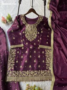 Vêtements ethniques attrayants de qualité supérieure GMY SILK avec broderie de sequins, ensemble Sharara, haut et dupatta, fournisseur d'Inde. - Product Image 3