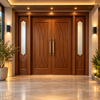GA-50L Luxury Solid Timber Exterior Entry Door with Sidelight Swing Curved Grooveline Design for Modern Villa Durable Quality