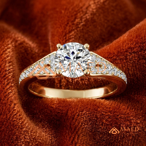 Round Cut Moissanite Engagement Ring Gold Plated Side <b>Stone</b> Pave Band Wedding Ring Luxury Jewelry - Product Image 1