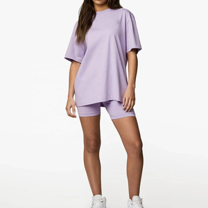 Conjunto de Camiseta Holgada de Color Sólido para Mujer con Pantalones Cortos, Cuello Redondo, Manga Corta, Algodón Jersey, Estilo Casual para Primavera/Verano - Product Image 4
