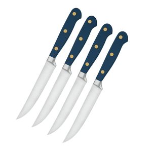 Ensemble de 4 couteaux à steak classiques avec des lames en acier inoxydable non dentelées et des manches noirs confortables pour la salle à manger à domicile - Product Image 5
