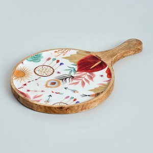 Plateau de service rond en bois émaillé, moderne, luxueux, durable, de qualité alimentaire, fait main, vaisselle, plateau, fabricant OEM ODM, fournisseur - Product Image 4
