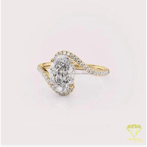 Bague de fiançailles ovale en diamant de laboratoire avec halo croisé en or blanc, bande torsadée pavée, pour femme, idéale pour les mariages et les promesses - Product Image 2