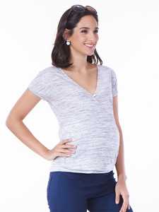 Blusa Premamá Bmama con Cuello en V, Manga Corta, Botones Frontales, para Lactancia, Venta al Por Mayor - Product Image 3