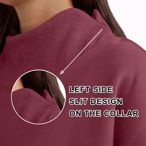 <b>Women's</b> <b>Burgundy</b> Oversized Mock Neck Sweatshirt Striped Long Sleeve Pullover Custom Logo Fleece Knit <b>Top</b> for Autumn - Product Image 4