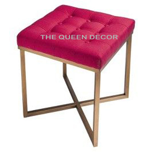 Accent Living Room Bedroom Velvet Ottoman Footstool Makeup <b>Vanity</b> Round Footrest Iron Base <b>Stool</b> With Metal Legs - Product Image 5