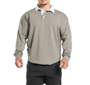 Chemises de rugby à col blanc, manches longues, jersey de rugby pour hommes, noir et gris, deux tons, meilleure qualité, chemise de rugby - Product Image 1