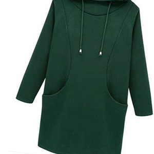 Vestido con Capucha Negro para Mujer, Manga Larga, Felpa Francesa, Algodón, Sudadera con Capucha, Estilo Casual Urbano - Product Image 4