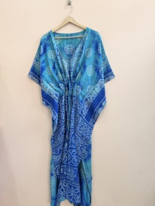 Indian Vintage Sari Silk <b>Kaftan</b> Dress For Women Luxury Night Gown Maxi Dress - Product Image 2