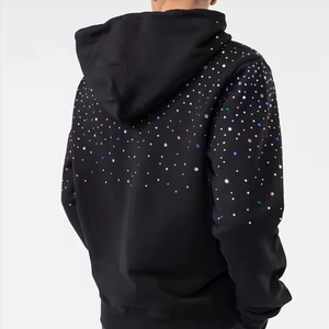 เสื้อฮู้ดผู้ชายสีดำ ผ้าฟลีซ พิมพ์ลายเพชร ทรงโอเวอร์ไซส์ สวมใส่สบาย ผ้าถัก 100% คอตตอน กันยับ ซิปหน้า สำหรับฤดูหนาว - Product Image 6