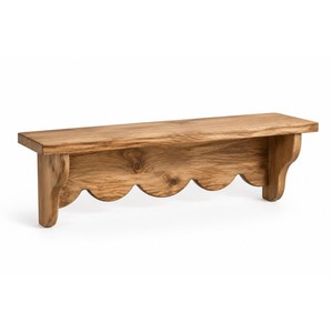 Estante de Pared Rústico de Madera de Mango de un Solo Nivel con Borde Festoneado para Sala de Estar |   Decoración de Almacenamiento de Madera Natural Hecha a Mano - Product Image 1
