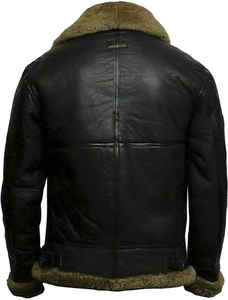 Veste d'aviateur en cuir véritable pour homme avec doublure en fausse fourrure, coupe-vent, style motard, manteau d'hiver, coupe régulière, fermeture éclair - Product Image 3