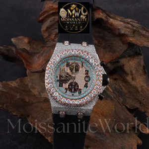 Montre-bracelet chronographe analogique en acier inoxydable avec verre quartz et moissanite glacée, fermoir papillon, incrustation de diamants noirs ETA, luxe décontracté - Product Image 4
