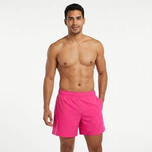 Men's Pink Quick Dry Sport <b>Shorts</b> With Elastic Waist Mid Length Solid Color Woven Polyester Fabric - Product Image 4