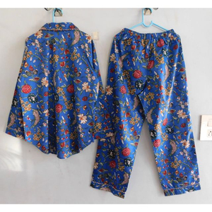 Ensemble de pyjama en satin de coton de haute qualité pour femmes, vêtements de nuit à manches longues, ensemble deux pièces, vêtements de détente, broderie machine, respirant, bleu - Product Image 5