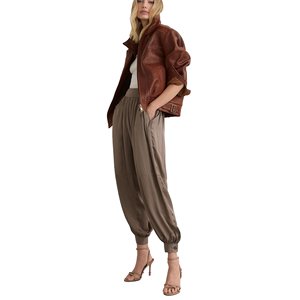 <b>Ladies</b> Real <b>Leather</b> Breathable Bomber <b>Jacket</b> Autumn Stand Silk Finished Flight Style Oversized Streetwear Customized Logo - Product Image 2
