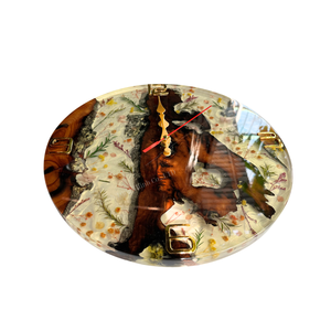Rustic Round Wooden <b>Wall</b> <b>Clock</b> With Floral Resin Design Handmade For Living Room Decor - Product Image 1