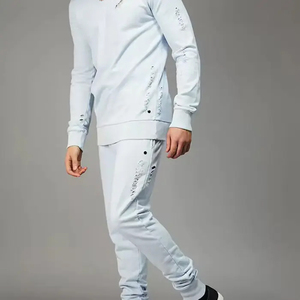 Survêtement Homme Délavé Effet Usé de Haute Qualité Personnalisable Vintage Streetwear Uni Polyester/Coton Effet Soleil Décoloré Prix Abordables - Product Image 1