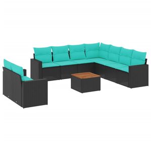 Juego de sofás de patio de ratán sintético negro de 10 piezas con cojines, elegantes muebles de exterior - Product Image 2