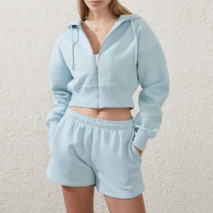 ชุดวอร์มวิ่งออกกำลังกายสำหรับผู้ชายแบบสองชิ้น แขนยาวมีซิป ฮู้ดดี้ กางเกงขาสั้น ลายพิมพ์ย้อมสีแบบแอซิดวอช ผ้าเทอร์รี่ - Product Image 3