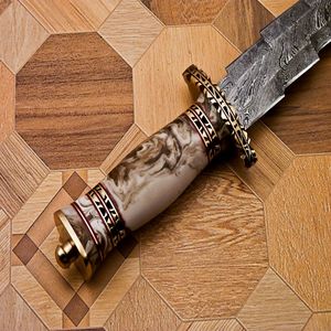 Zombie Damascus Steel Hunting <b>Knife</b> Drop Point Blade Bevel Edge 0.6mm Thickness Marble Handle Hand Forged Design - Product Image 4