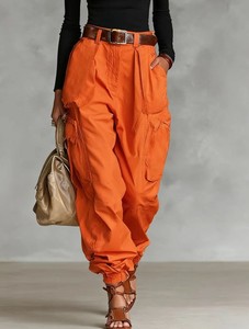 Pantalones Cargo de Pierna Ancha de Cintura Alta, Estilo Urbano Europeo Americano, de Lona de Algodón Sin Elástico, Casuales y Resistentes al Viento para Otoño - Product Image 5