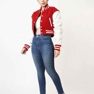 Chaqueta Varsity Roja y Blanca con Cuello Camisero, Cierre de Botones, Corte Regular, Estilo Casual, para Otoño - Product Image 5