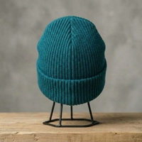 Bonnet d'hiver unisexe en tricot imperméable bleu sarcelle pour homme, style streetwear, avec revers, broderie 3D, logo personnalisé, vente en gros, mode