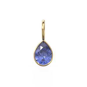 Pendentif Breloque en Tanzanite Bleue 7mm en Or Jaune Massif 14k, Monture pour Bijoux / Pierre de Naissance de Décembre / Pierre Précieuse Bleue / Coupe Poire - Product Image 1
