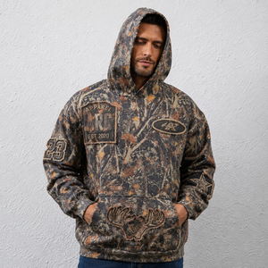 Sweat-shirts à capuche en molleton épais, camouflage woodland, brodés sur mesure, fabricant de vêtements de chasse OEM, marque privée - Product Image 2