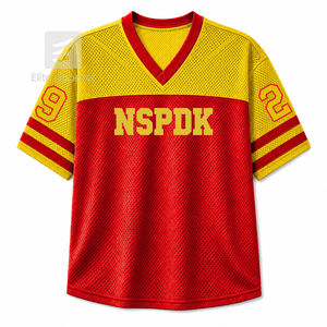 เสื้อยืดคอวีแบบสั่งทำพิเศษ NSPDK ลายบล็อกสีแดงและทอง แขนสั้น สไตล์ลำลองสำหรับผู้หญิง ผลิตจากผ้าโพลีเอสเตอร์ตาข่าย - Product Image 2