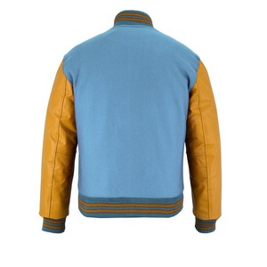 Chaqueta Varsity 2026 OEM Iconic SkyBlue de Lana con Mangas de Cuero Dorado para Hombre, 100% Alta Calidad, MOQ Bajo, Chaqueta de Moda con Calefacción - Product Image 2