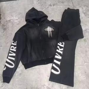 Conjunto de Sudadera con Capucha Vintage para Hombre, Lavado Ácido, Estilo Urbano, Chándal Pesado con Bordado, Tallas Grandes, Transpirable para Invierno - Product Image 5